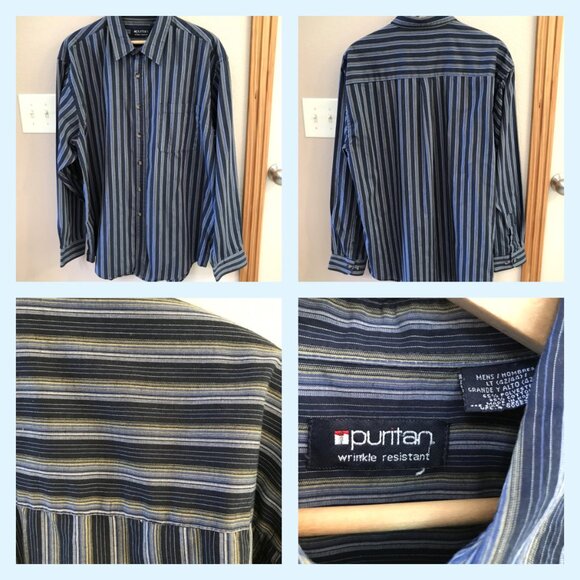 Puritan Striped Button-Down Shirt: Lightweight Blue Green, Mens LT 42/44 - Picture 10 of 10